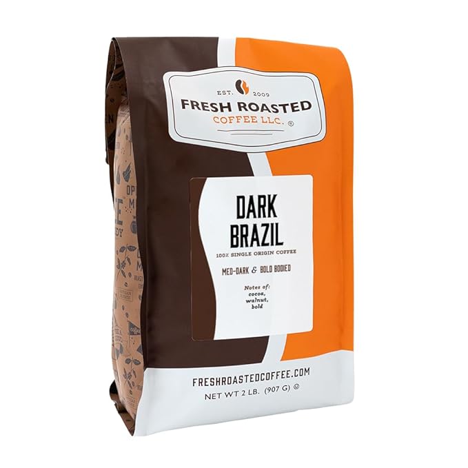 Fresh Roasted Coffee Dark Brazil 2 lb (32 oz) Med-Dark Roast Whole Bean Kosher