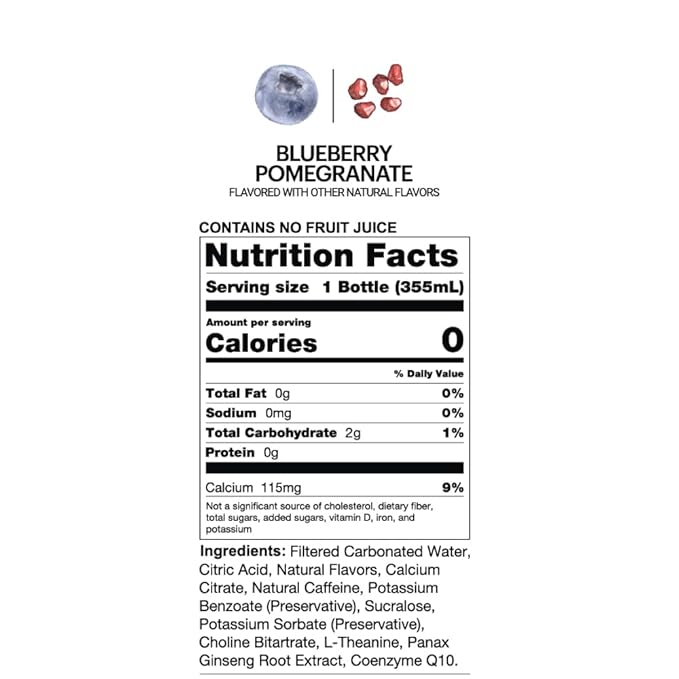 UPTIME Energy Drink Blueberry Pomegranate 12 Pack Vitamin C L Theanine Calcium Sugar Free Energy Drinks for Focus Support 142mg of Natural Caffeine 0 Calories Clean Natural 12 fl oz Cans