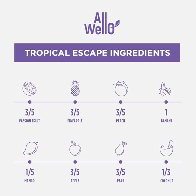 AllWellO Organic Cold Pressed Juice Drinks with Real Fruits and Vegetables Gluten Free Non-GMO Healthy Juices No Preservatives No Sugar Added (Tropical Escape 12 Pack)