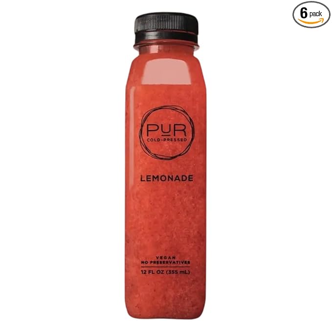 PUR Cold-Pressed Juice – Strawberry Basil Lemonade 6 Pack – Strawberry &amp Lemon Juice Basil &amp Filtered Water – Hydrating Drink Supports Wellness Digestion &amp Cleanse Days – Raw Pressed at
