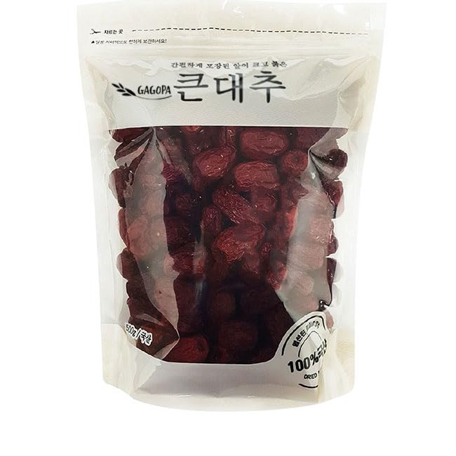 GAGOPA Dried Jujube Fruit – 100% Korean Red Dates Naturally Sweet Flavor Caffeine-Free Herbal Infusion Great for Tea Soups &amp Samgyetang 500g Bulk Pack