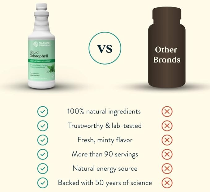 Nature's Sunshine Liquid Chlorophyll - Immunity Support Detox &amp Cleanse Chlorophyll Liquid Drops with Spearmint Oil Natural Energy Boost Internal Deodorant - 16 Fl Oz