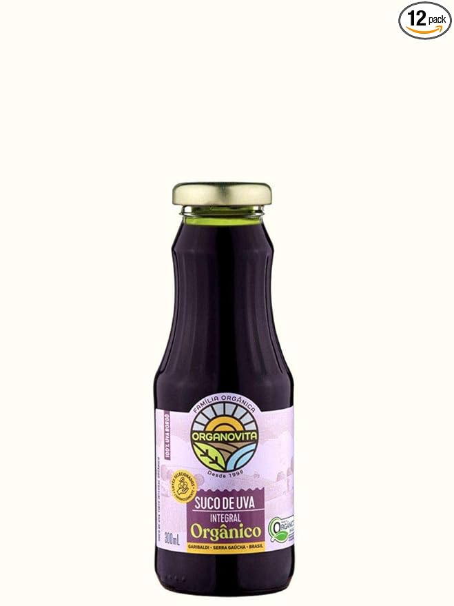 ORGANOVITA | ORGANIC WHOLE JUICE Rich in Resveratrol Gut &amp Health Gluten-Free Antioxidants Rich Certified USDA Cold pressed fruits - Made in Brazil (10.1 Fl Oz WHOLE GRAPE (Pack of 12))