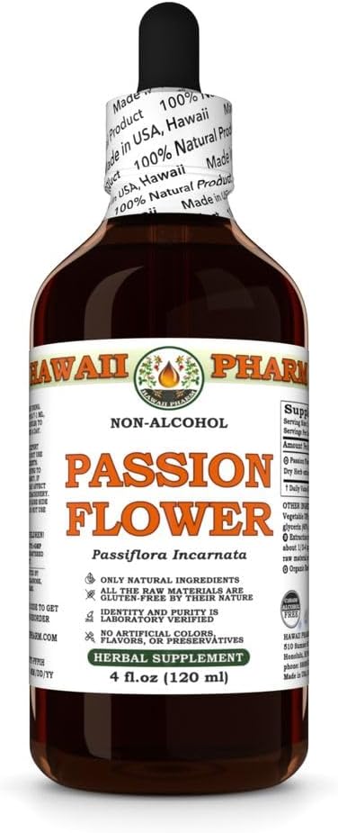 Hawaii Pharm Passion Flower Alcohol-Free Extract Glycerite for Calm and Sleep Support Soothes Digestive Discomfort Promotes Relaxation Encourages Emotional Balance - 4 fl.oz