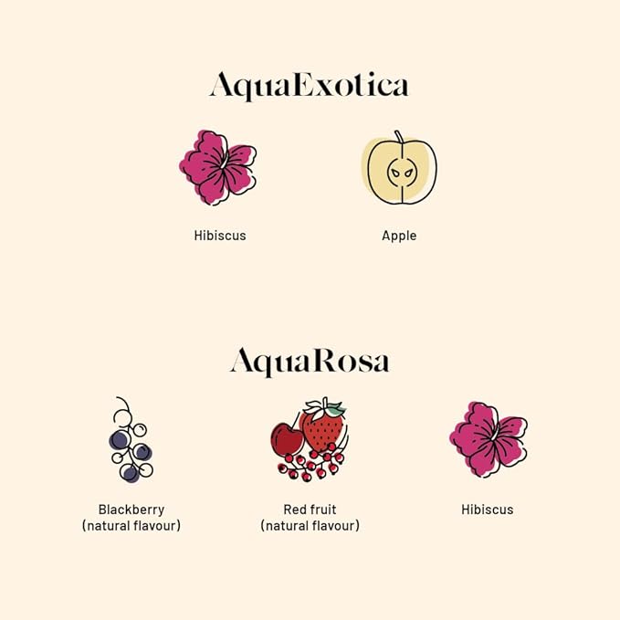 Kusmi Tea - Pack of 2 Boxes of Tea Bags - AquaExotica + AquaRosa - Iced Herbal Tea Recipe - Hibiscus Based Fruit Teas with Apple Rosehips Black Berries - Caffeine Free Herbal Tea - 2x20 Tea Bags