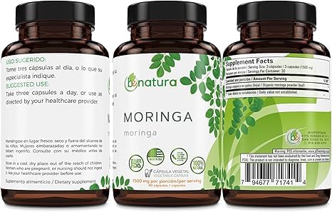 Guanábana Hoja Seca Té (Dried Soursop Leaves Tea) Combo 4 oz Bag + Moringa 90 Organic Capsules 1500 mg per Serving – 100% Natural Vegan Superfood – Non-GMO Gluten-Free – Made in USA – Rich in Ant