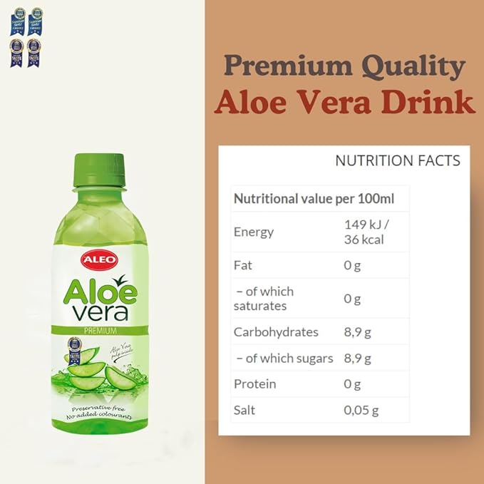 ALEO 0.35L Premium Aloe Vera Drink - Natural No Preservatives No Artificial Colors Superior Taste Award 2025