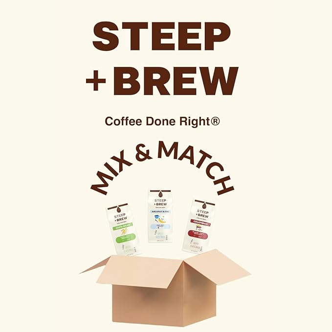 STEEP + BREW French Roast Coffee | Premium Arabica Coffee | Ground | Dark Roast | 12 oz | PACK OF 6