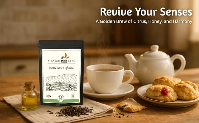 Blossom &amp Brew Honey Lemon Green Tea - Premium Loose Leaf Green Teas with Lemon Peels (2.46oz) Long Leaves Aromatic Herbal - Natural Ingredients | Brew Hot or Iced Tea