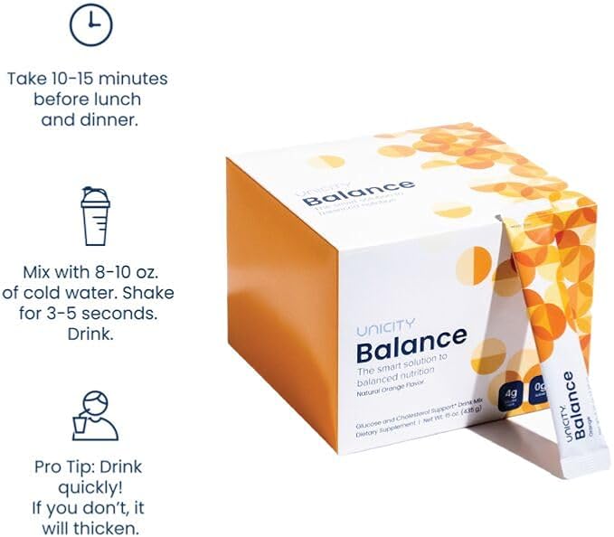 Unicity Balance Natural Orange—Stay Full Longer by slowing Carbohydrate Absorption (30 Packets). Helps Support a Healthy Digestive System and Keeps Your Body Well maintained (30-Day Supply)