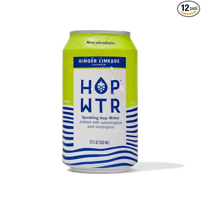 HOP WTR Sparkling Hop Water Ginger Limeade 12 Pack Sugar Free Low Carb Non Alcoholic Drinks NA Beer Adaptogen Drink No Calories Adaptogens &amp Nootropics for Added Benefits 12 oz Cans