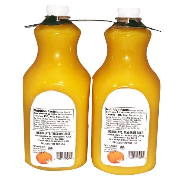Tangerine Juice Non-GMO Kosher 100% Juice Not From Concentrate Pasteurized Keep refrigerated Non-GMO project verified 2 Count [ 59 oz 3.6 pound ]