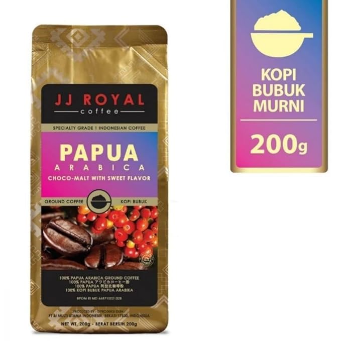 JJ Royal Coffee Papua Arabica 200g Ground Coffee (Pack of 2)