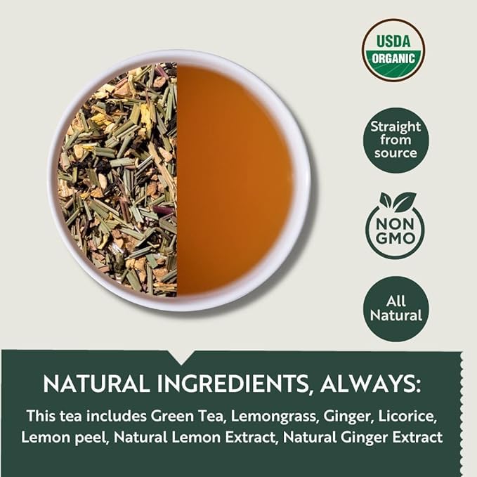 Luxmi Estates Citrus Sky Organic Lemongrass Ginger Green Tea (90 Tea Bags) Mildly Caffeinated Tea Bags For Detox Cleansing and Digestion With Certified Organic Darjeeling Makaibari Green Tea