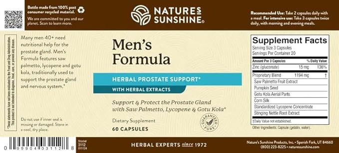 Nature's Sunshine Men's Formula with Lycopene (60 Capsules) Supports Male Glandular Health