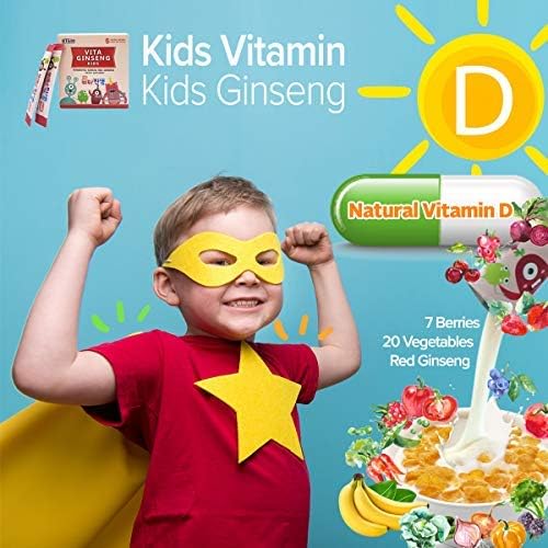 Vita Ginseng Kids Vitamin D Zinc 7 Berries Banana 20 Vegetables Milk Powder for Immune Support Focus and Memory Boost 30 Packets (1Set)