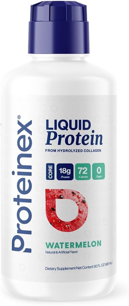Proteinex Medical Grade Liquid Hydrolized Collagen Protein - Women and Men for Healthy Skin Hair and Nails Zero Sugars &amp Ready to Drink Protein Drink (30 Fl Oz Watermelon)