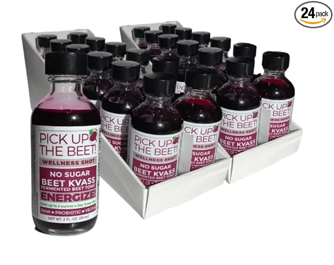 Garden Goddess Organic Raw Probiotic Beet Juice Kvass 2 oz Bottles 24 Pack Sugar-Free Gut Health Drink