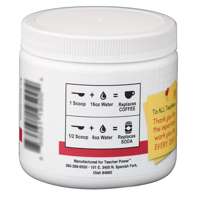 Teacher Power (The Original) Sugar Free Energy Drink 70/servings per Jar 100mg Caffeine with B Vitamins (Strawberry Lemonade)