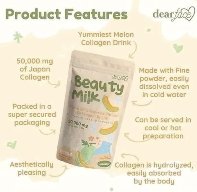2 Packs Beauty Milk Japanese Collagen Strawberry &amp Melon Drink - 50000mg Hydrolyzed Collagen