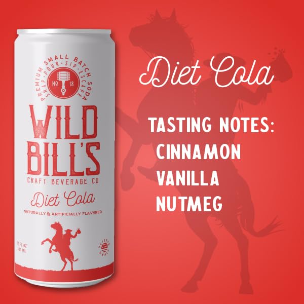 Wild Bill's Diet Cola Soda Classic Craft Soda Pop Soft Drinks Sodas Made with Pure Cane Sugar Caffeine Free NO High Fructose Corn Syrup Gluten Free Vegan Low Sodium 12 Oz 12 Pack