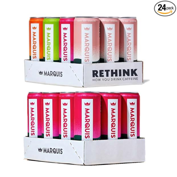 Marquis - Natural Energy Drink - Original Variety + Super Berry - Sugar Free - 0 Calories - 100mg of Organic Plant Based Caffeine - Yerba Mate - Green Tea - Vitamin C &amp B Vitamins - Vegan - 24 Pac