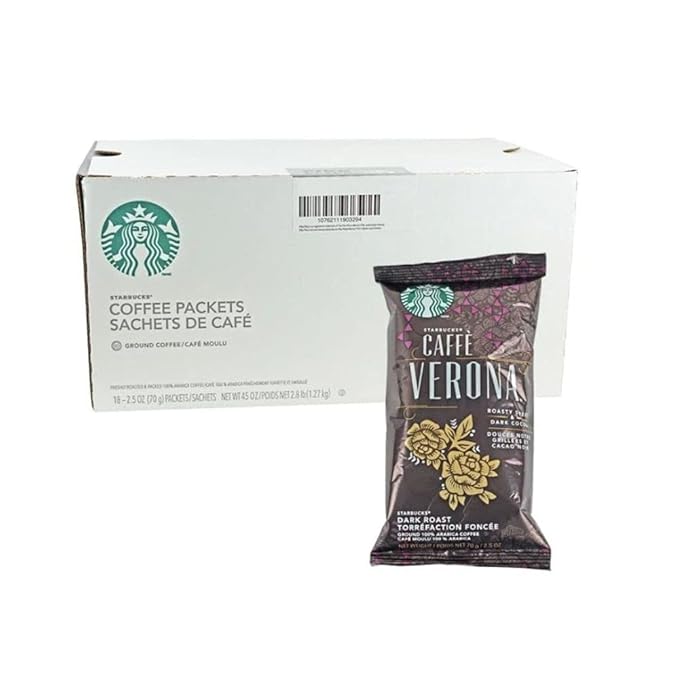Starbucks SBK11018192 Drip-Brewing Single Pot Portions Caffe Verona Ground Coffee Packets Dark Roast (Pack of 18)