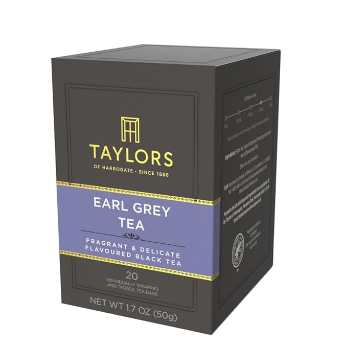 Taylors of Harrogate Earl Grey Black Tea Individually Wrapped Bags 20 Count (Pack of 6) Fragrant Delicate &amp Light Caffeinated Enjoy Hot or Iced 120 Teabags