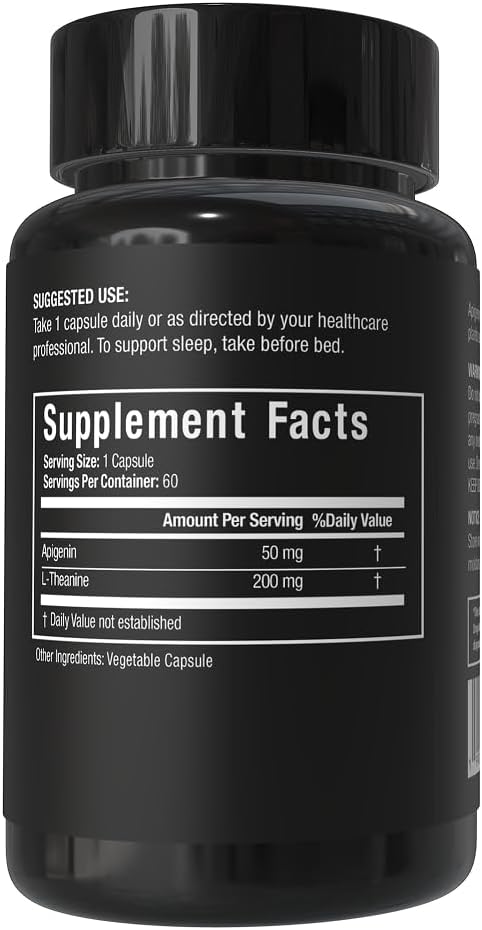 Apigenin with L-Theanine for Better Sleep | Premium Sleep Support Relaxation &amp Sleep Quality Aid | Non-Drowsy Melatonin Free – 120 Capsules