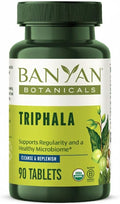 Banyan Botanicals Organic Triphala Tablets - Gentle Daily Digestion &amp Colon Cleanse Support - Amla Haritaki Bibhitaki - Healthy Elimination Detox &amp Gut Microbiome - 90 Tablets - Non-GMO Ve