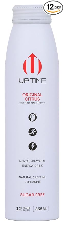 Uptime Original Citrus Energy Drink with Other Natural Flavors Natural Caffeine Sugar Free Vegan Gluten Free &amp Non-GMO 12 Fluid Ounce (Pack of 12)