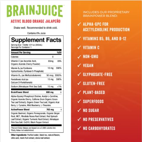BrainJuice Variety Pack Daily Brain Supplement Drink with Vitamins Amino Acids &amp Natural Green Tea | Sugar-Free Vegan Gluten-Free Non-GMO 12 fl oz (4-Pack)
