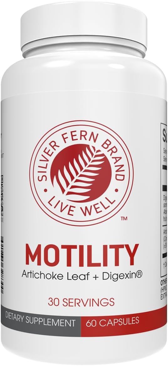 Silver Fern Brand Motility- Non-Laxative Constipation and Slow Motility Boost - 60 Capsules 30 Day Supply - Contains Artichoke Leaf Tender Okra Pods &amp Winter Cherry