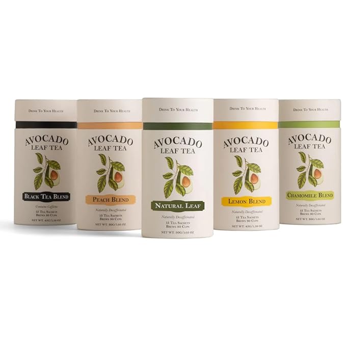 Avocado Tea Party With Five Blends | Variety tea Pack | Peach Tea | Lemon Tea | Natural Avocado Leaf Tea | Chamomile Tea | Black Tea | Great Gift Idea