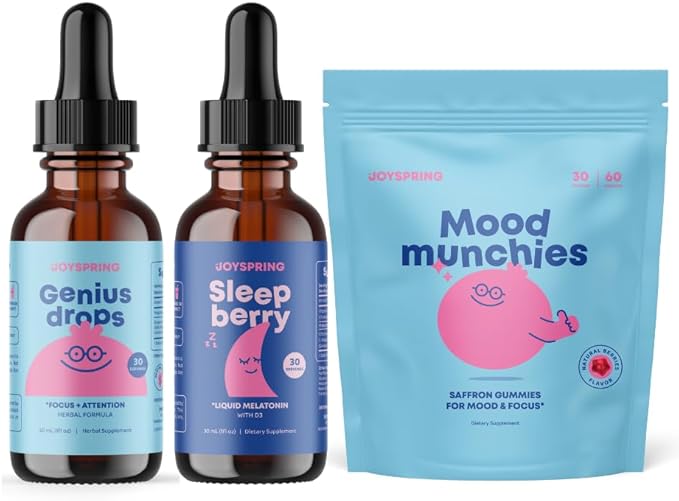 JoySpring SleepBerry Melatonin with Elderberry Saffron Supplement and Genius Drops for Kids