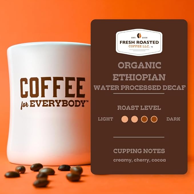 Fresh Roasted Coffee Organic Ethiopian Sidamo Water-Processed Decaf | USDA Organic 100% Single Origin Kosher | Medium Roast 2 lb (32 oz) Ground