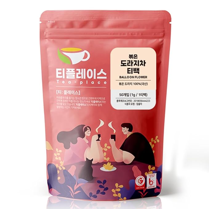 HELLO KFOOD TEA PLACE Korean Style Roasted Tea Bags - Balloon Flower Root Tea (도라지차) 50 Count