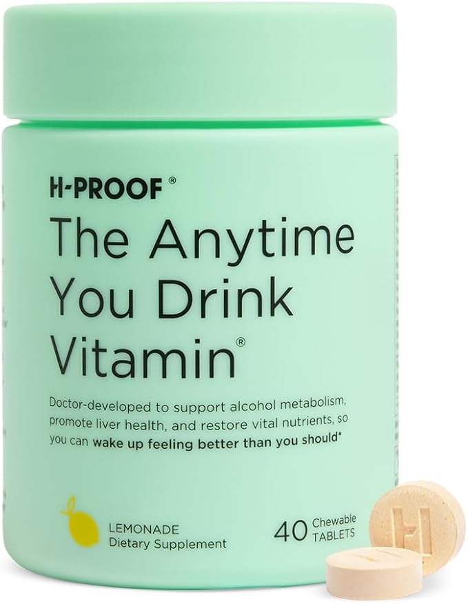 H-PROOF The Anytime You Drink Vitamin Liver Health &amp Immunity Support with Electrolytes Milk Thistle and Vitamins B &amp C - 40 Chewable Tablets (20 Servings) Vegan Lemonade