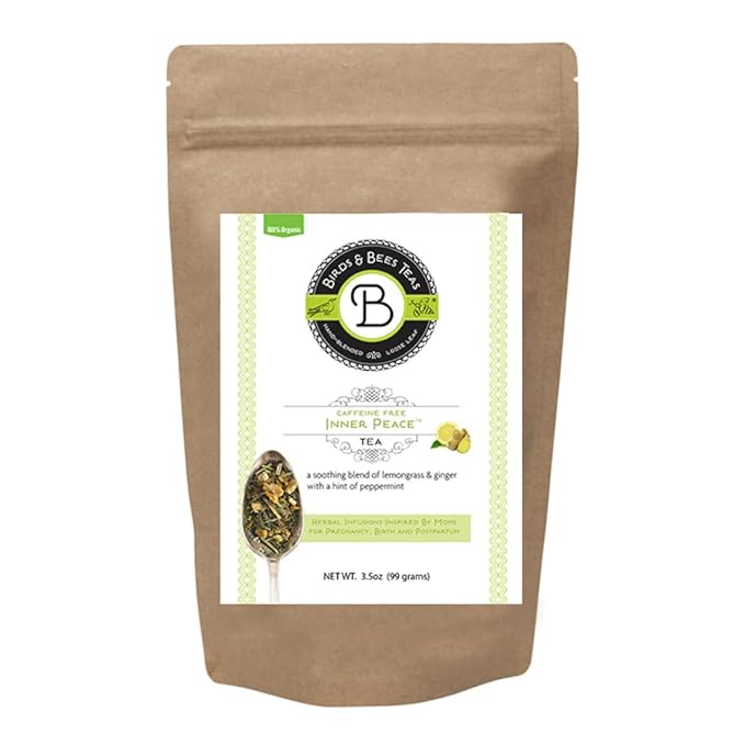 Birds &amp Bees Teas - Inner Peace is Organic Pregnancy Tea - Loose Leaf Blend with Lemongrass Skullcap Ginger Spearmint Orange Peel and Peppermint 40 Servings 3.2 oz