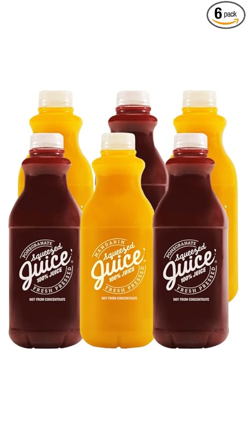 Squeezed Juice Mixed Case 3 Bottles of 100% Mandarin Juice 32 fl oz 3 Bottles of 100% Pomegranate Juice 6 Bottles Total | HPP Pasteurized | Not from Concentrate | Fresh Pressed | California Fruit