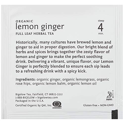 Bigelow Tea Steep Cafe Organic Herbal Tea Lemon Ginger 50 Bags/carton