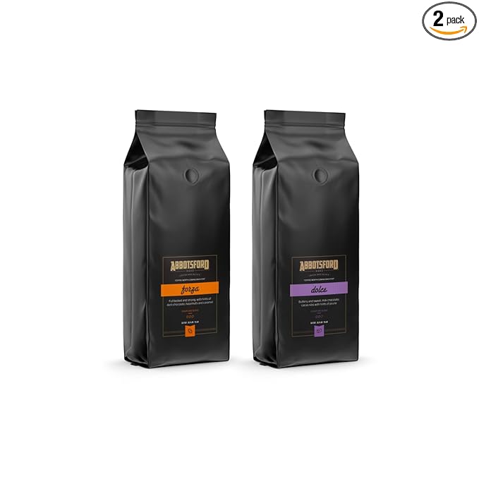 Abbotsford Road - Specialty Coffee Variety Pack Espresso Gourmet Roasted Coffee Beans Ideal for Cold Brew Drip Aeropress Pour Over or Percolator Includes Two 12oz Bags (Forza | Dolce Ground)