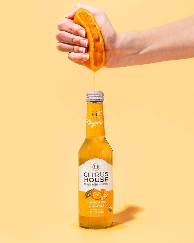 Citrus House Organic Sparkling Juice Mandarin Orange Modern Italian Soda No Added Sugar No Preservatives 9.3 Fl Oz Glass Bottle (Pack of 12)