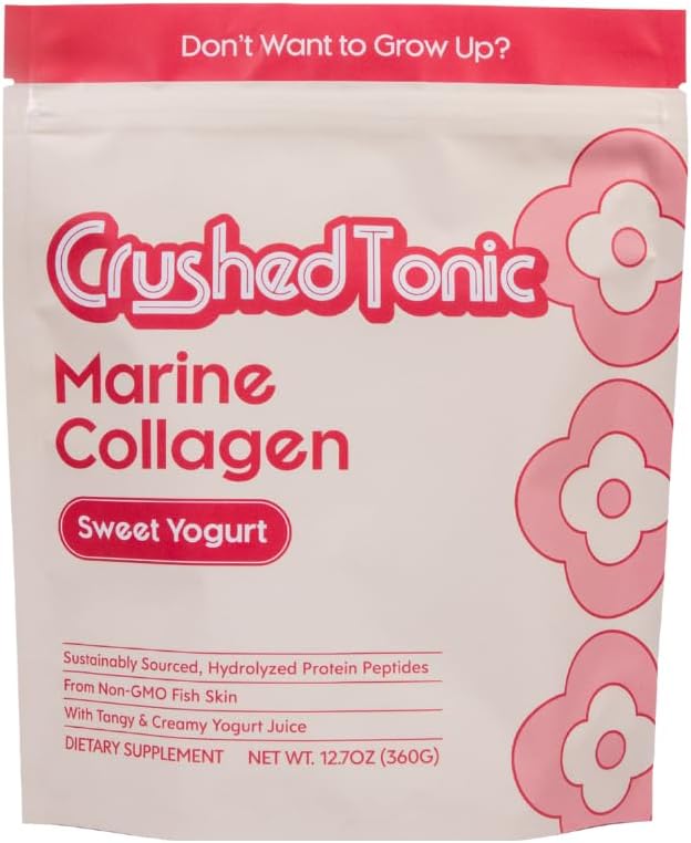 Crushed Tonic Marine Collagen Powder Korean Beauty Drink with Hydrolyzed Collagen Peptides for Skin Hair &amp Nails | Gluten-Free Halal &amp Kosher (Sweet Yogurt Yakult 30 Servings (150 g) Pouch