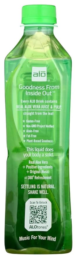 Alo Original Awaken Aloe Vera Juice Drink - Wheatgrass - Case of 12 - 16.9 fl oz.