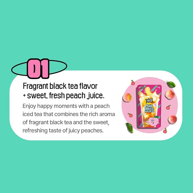 ROASTIQUE Official Cafe Real Peach - Flavored Juice Drink Pouch Peachy Lush Iced Tea Korean Convenience Store Drinks 7.77 fl oz (Pack of 10)