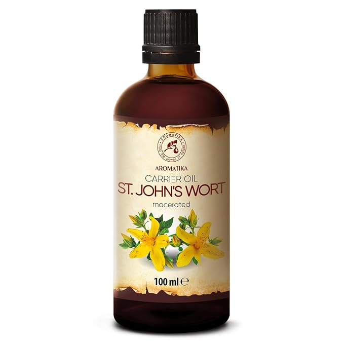 AROMATIKA St Johns Wort Infused Oil 3.4 Fl Oz - 100ml - Hypericum Perforatum - 100% Pure &amp Natural - St. John's Wort Oil for Intensive Care Face - Body - Skin - Hair - Massage - Great w/Essential