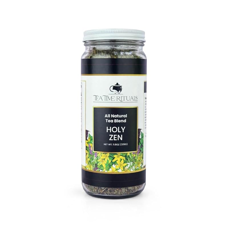 Holy Zen - All Natural Loose Leaf Herbal Tea Blend (Holy Basil Lemon Balm Catnip Saint Johns Wort Brahmi) 16oz Jar