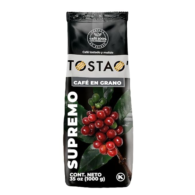 TOSTAO' - 100% Pure Colombian Arabica Coffee - Supremo - Whole Bean - Medium Roast 35 Oz