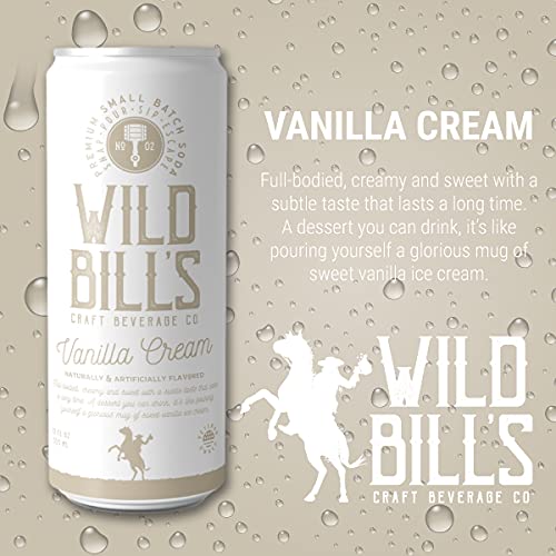 Wild Bill's Vanilla Cream Soda Classic Craft Soda Pop Soft Drinks Sodas Made with Pure Cane Sugar Caffeine Free NO High Fructose Corn Syrup Gluten Free Vegan Low Sodium 12 Oz 12 Pack